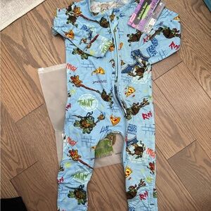 Light Blue TMNT Kids One-Piece Footie Pajamas with Zipper